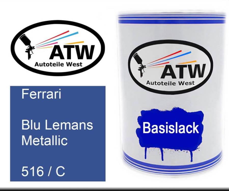 Ferrari, Blu Lemans Metallic, 516 / C: 500ml Lackdose, von ATW Autoteile West.